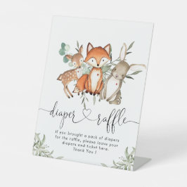 ウッドランド動物林赤ちゃんシャワーおむつラッフル 台座サイン
