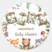 ウッドランド動物植物性ベビーガールシャワー ラウンドシール (正面)