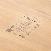 ウッドランド動物水彩赤素朴ちゃんシャワー アクリル招待状 (レイダウン)