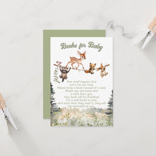 ウッドランド動物物干し林本ベビー 招待状 (正面/裏面インサイチュ)