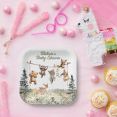 ウッドランド動物物干し林赤ちゃんシャワー ペーパープレート (パーティー)