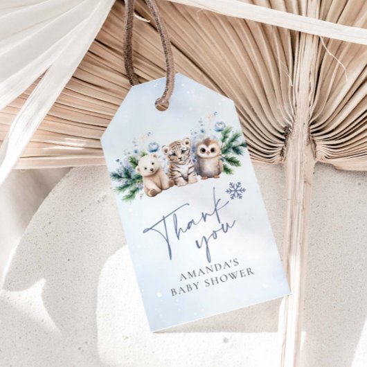 ウッドランド動物王ベビー冬の赤ちゃんシャワー ギフトタグ