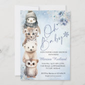 ウッドランド動物王ベビー冬の赤ちゃんシャワー 招待状 (正面)