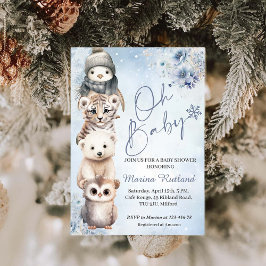 ウッドランド動物王ベビー冬の赤ちゃんシャワー 招待状
