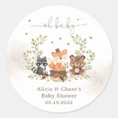 ウッドランド動物男の赤ちゃんシャワー招待状 ラウンドシール (正面)