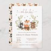 ウッドランド動物男の赤ちゃんシャワー招待状 招待状 (正面/裏面)