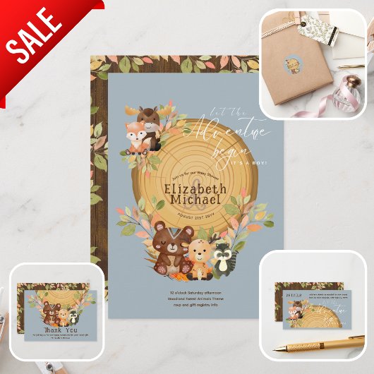 ウッドランド動物男の赤ちゃんシャワー第1誕生日 チラシ