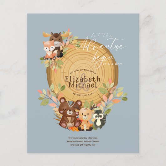 ウッドランド動物男の赤ちゃんシャワー第1誕生日 チラシ (正面)