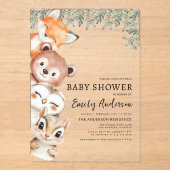ウッドランド動物男女兼用の赤ちゃんシャワー アクリル招待状 (正面)