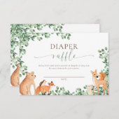ウッドランド動物白おむつラッフルチケットカード 招待状 (正面/裏面)
