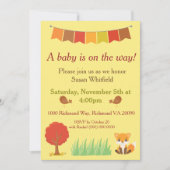 ウッドランド動物秋をテーマにした赤ちゃんシャワー 招待状 (正面)