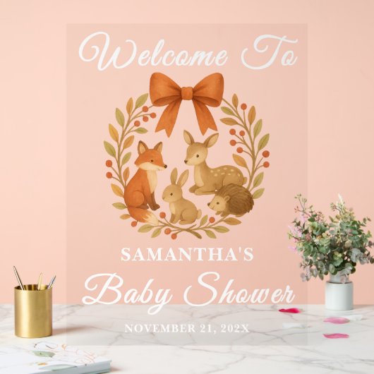 ウッドランド動物秋ベビーシャワーウェルカム アクリルサイン (ウェディング)