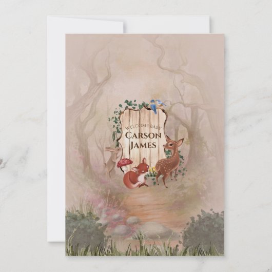 ウッドランド動物秋秋の森の赤ちゃんシャワー 招待状 (裏面)