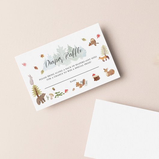 ウッドランド動物秋赤ちゃんシャワーおむつラッフル エンクロージャーカード