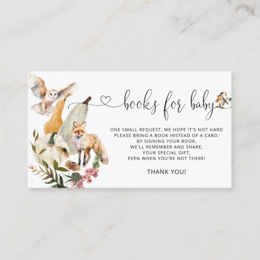 ウッドランド動物秋赤ちゃんシャワー書要求 エンクロージャーカード (正面)