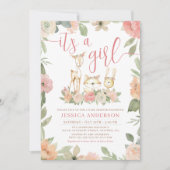 ウッドランド動物素朴フローラガールベビーシャワー 招待状 (正面)
