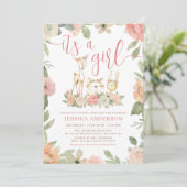 ウッドランド動物素朴フローラガールベビーシャワー 招待状 (スタンド正面)