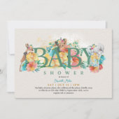 ウッドランド動物素朴フローラベビーガールシャワー 招待状 (正面)