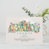 ウッドランド動物素朴フローラベビーガールシャワー 招待状 (スタンド正面)
