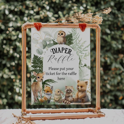 ウッドランド動物緑おむつラッフルベビーシャワー ポスター