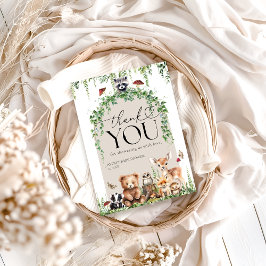 ウッドランド動物緑のキノコの赤ちゃんシャワー サンキューカード