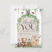 ウッドランド動物緑のキノコの赤ちゃんシャワー サンキューカード (正面)