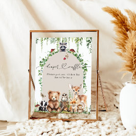 ウッドランド動物緑のキノコの赤ちゃんシャワー ポスター