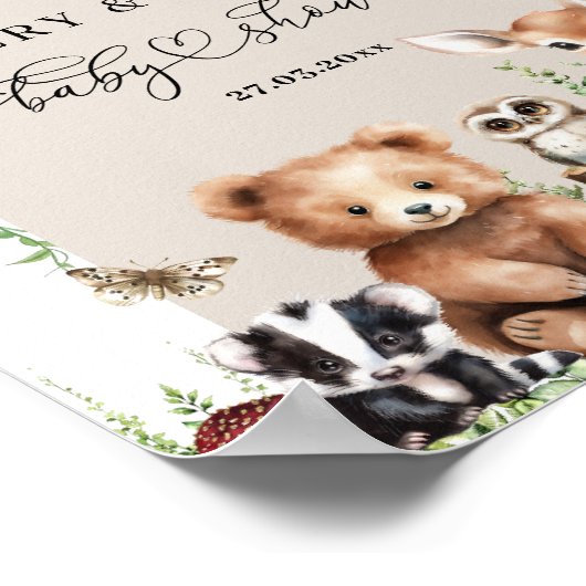 ウッドランド動物緑のキノコの赤ちゃんシャワー ポスター (角)