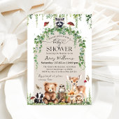 ウッドランド動物緑のキノコの赤ちゃんシャワー 招待状