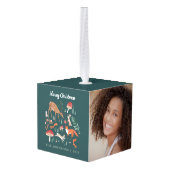 ウッドランド動物緑のクリスマスフォト キューブオーナメント (裏面アングル)