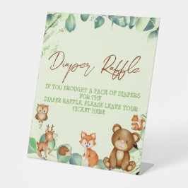 ウッドランド動物緑のユーカリおむつラッフル 台座サイン