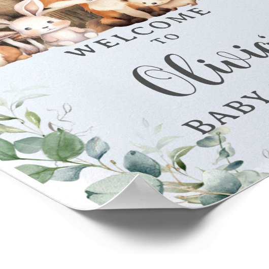 ウッドランド動物緑の少年の赤ちゃんシャワーへようこそ ポスター (角)