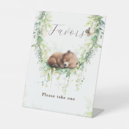 ウッドランド動物緑の男の赤ちゃんシャワーの好意 台座サイン