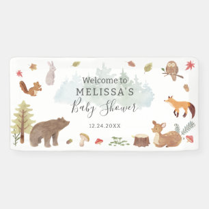 ウッドランド動物緑の赤ちゃんシャワーへようこそ 横断幕