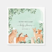 ウッドランド動物緑の赤ちゃんシャワーペーパーナプキン スタンダードカクテルナプキン (正面)