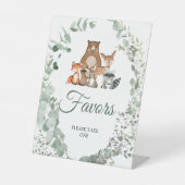 ウッドランド動物緑の赤ちゃんシャワー好意サイン 台座サイン (正面)