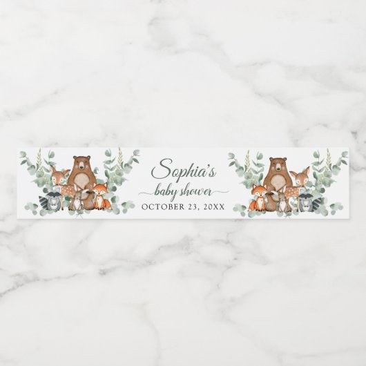 ウッドランド動物緑の赤ちゃんシャワー水ラベル ペットボトルラベル (シングルラベル)