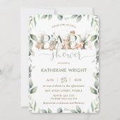 ウッドランド動物緑の赤ちゃんシャワー男の子 招待状 (正面)