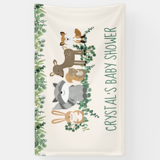 ウッドランド動物緑の赤ちゃんシャワー装飾 横断幕 (縦)