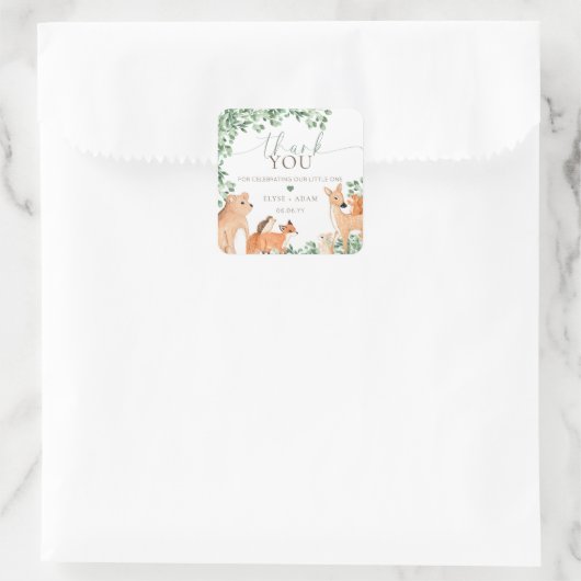 ウッドランド動物緑の赤ちゃんシャワー スクエアシール (バッグ)