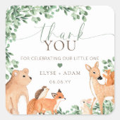 ウッドランド動物緑の赤ちゃんシャワー スクエアシール (正面)