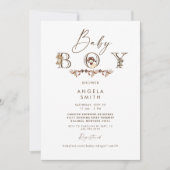 ウッドランド動物茶色かわいい赤ちゃんシャワー 招待状 (正面)