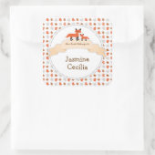 ウッドランド動物蔵書票と母ベビーキツネ スクエアシール (バッグ)