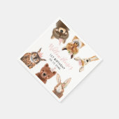 ウッドランド動物誕生日パーティーピンク スタンダードカクテルナプキン (角)