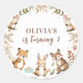 ウッドランド動物誕生日パーティー ラウンドシール (正面)