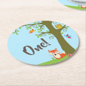 ウッドランド動物誕生日パーティー ラウンドペーパーコースター (アングル)