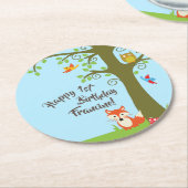 ウッドランド動物誕生日パーティー ラウンドペーパーコースター (アングル)