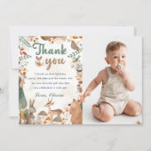 ウッドランド動物誕生日写真サンキューカード 招待状 (正面)