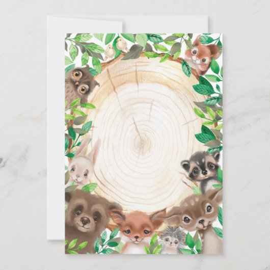 ウッドランド動物誕生日招待状グリーナリー 招待状 (裏面)