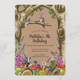 ウッドランド動物誕生日森招待状 招待状